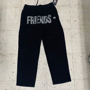 VLONE Black Joggers with Rhinestone FRIENDS Graphic